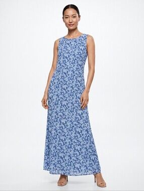 Casual Corner Blue Floral Maxi Dress Column Slip Tank Sz 14 45" Length  Vintage